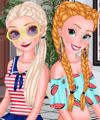 Elsa and Anna Pool Party Dress Up Game